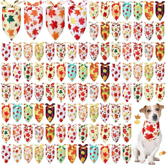 Chunful 100 Pieces Thanksgiving Dog Bandanas Bulk Fall Autumn Pet Bandanas by Chunful