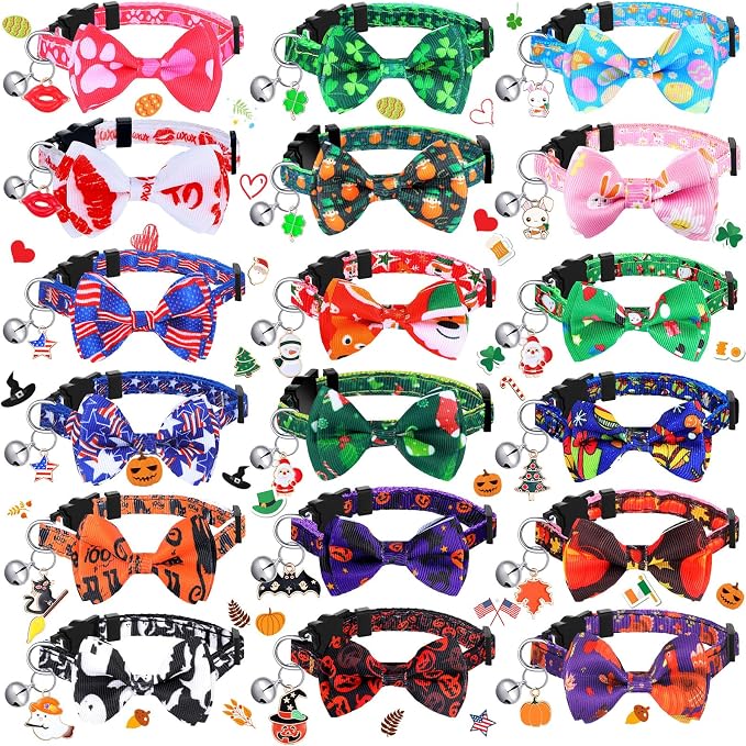 Kacctyen 18 Pcs St. Patrick's Day Cat Collars Bulk Holiday Cat Collars by Kacctyen
