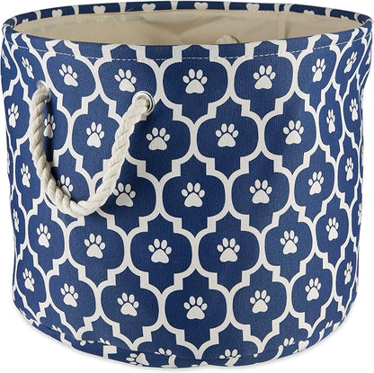 Bone Dry Pet Storage Collection Lattice Paw Print, Nautical Blue, Small Round - Image 2