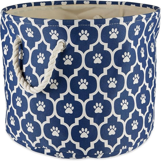 Bone Dry Pet Storage Collection Lattice Paw Print, Nautical Blue, Small Round - Image 2