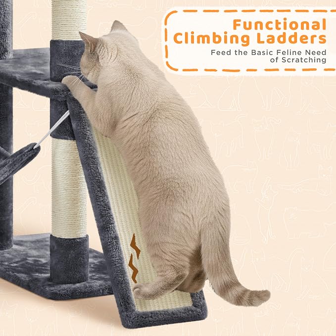 Yaheetech Cat Tree, 82.5in Large Tower w/Hammock, 2 Kitty-Ear Perches, 2 Cozy - Image 9