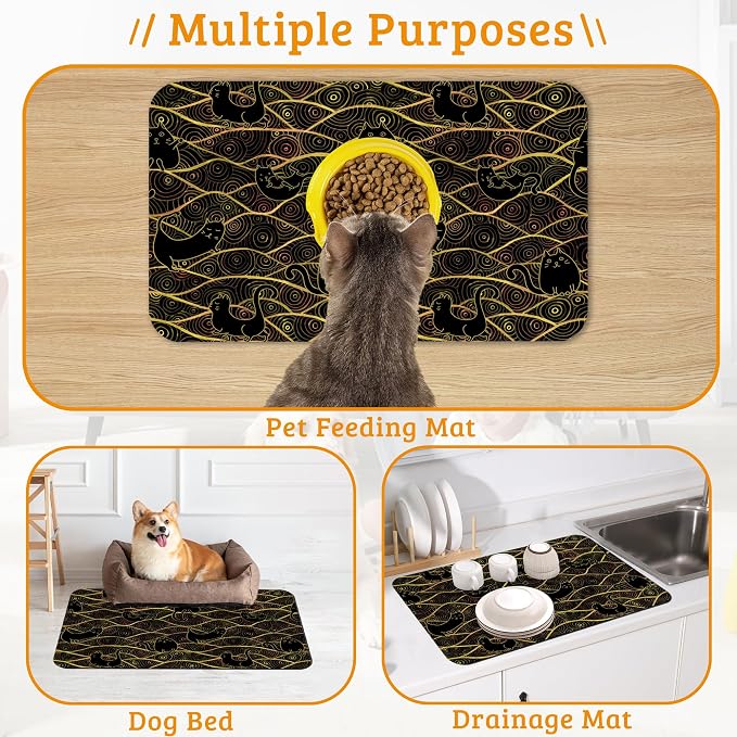 Japanese Cats Feeding Mat, Absorbent Quick-Dry Cat Dog Food and Water Bowl Mats - Image 7