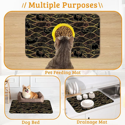 Japanese Cats Feeding Mat, Absorbent Quick-Dry Cat Dog Food and Water Bowl Mats - Image 7