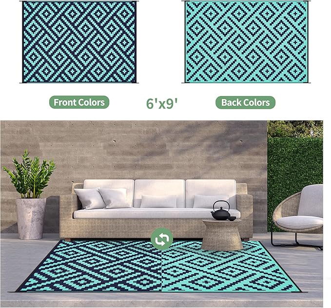 GENIMO Outdoor Rug for Patio Clearance, Reversible Plastic Straw Rugs for RV - Image 4