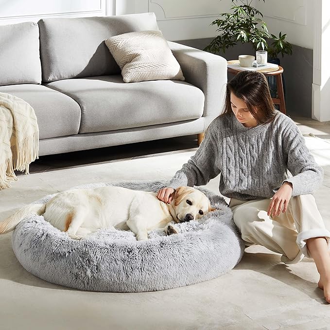 Calming Dog Bed & Cat Bed, Anti-Anxiety Donut Dog Cuddler Bed, Warming Cozy - Image 2