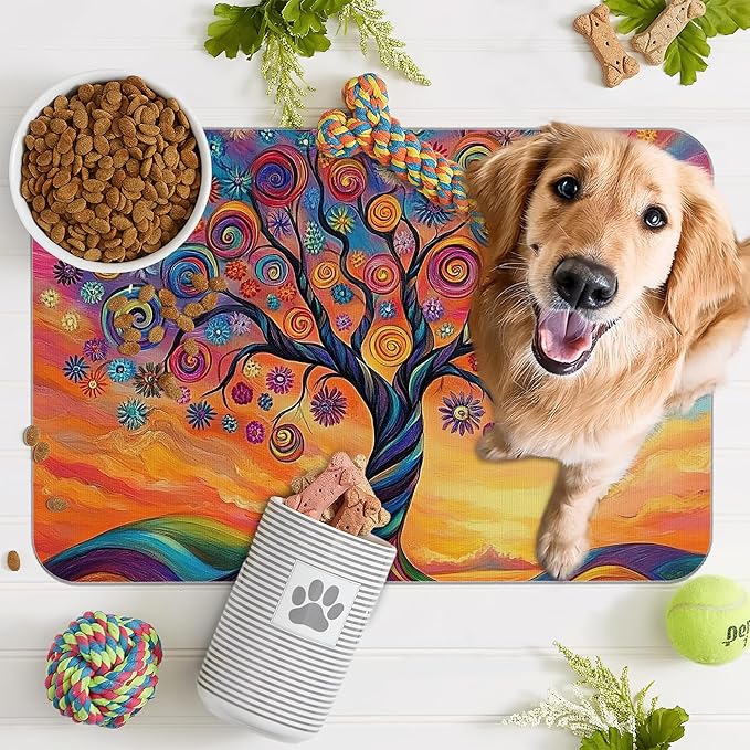 Abstract Tree Flowers Dog Food Mat - Image 7