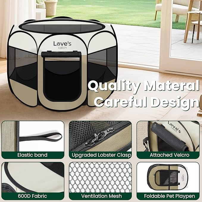Love's cabin Pet Puppy Dog Playpen, Medium Dog Tent Crates Cage Indoor/Outdoor - Image 5