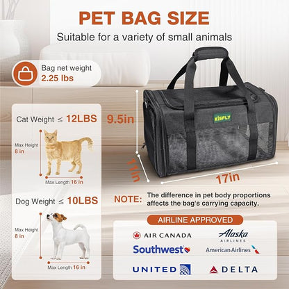 Airline Approved Cat and Small Dog Carrier 17"x11"x9.5"– Soft-Sided, Foldable - Image 5