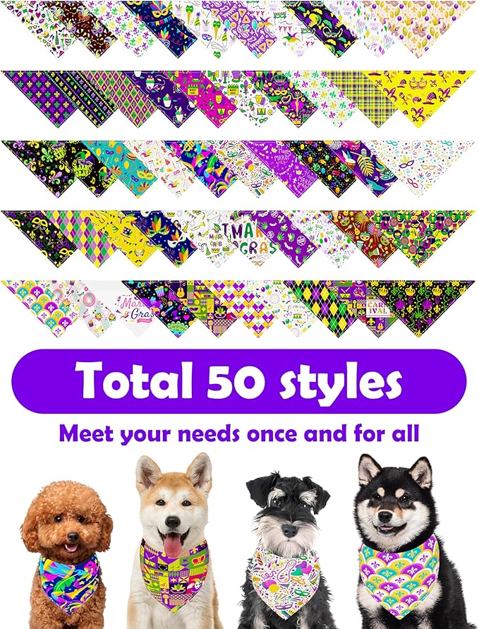 PET SHOW 50 Pack Mardi Gras Dog Bandanas Bulk - Image 5