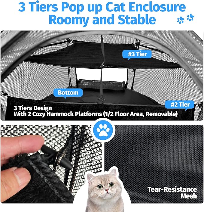 EighteenTek® Catio Outdoor Cat Enclosure 3-Tier Pop up Cat Tent Playpen | - Image 3