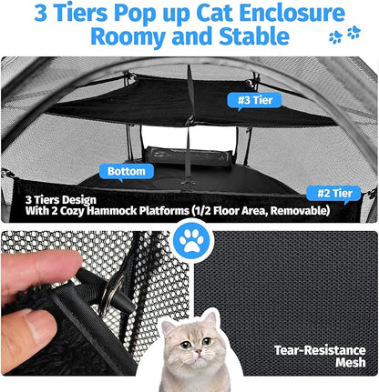 EighteenTek® Catio Outdoor Cat Enclosure 3-Tier Pop up Cat Tent Playpen | - Image 3