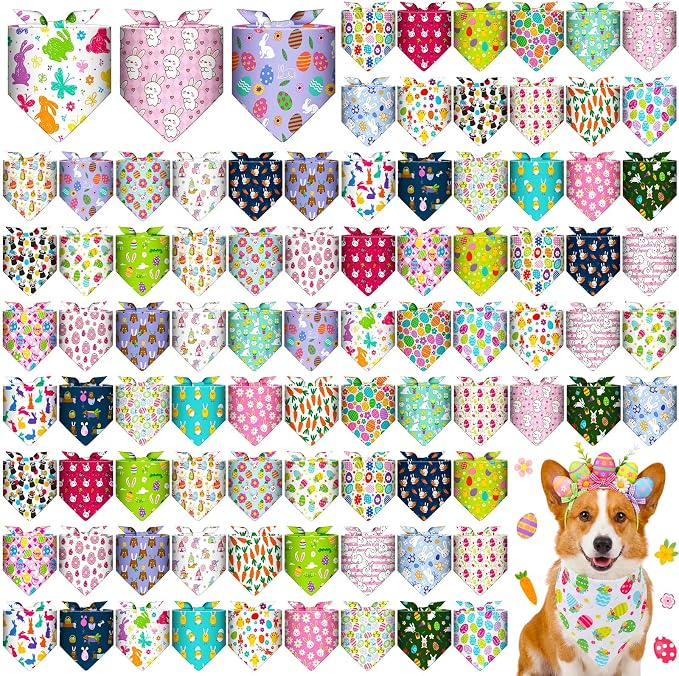 Youyole 120 Pcs Easter Dog Bandana Bulks Bunny Dog Bandanas Rabbit Egg Pet by Ajaredlulu