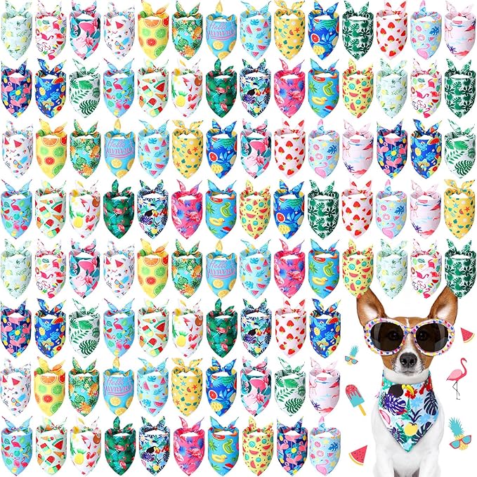 Chunful 100 Pieces Dog Bandanas Bulk Summer Pet Bandanas Pack Triangle Scarf by Chunful