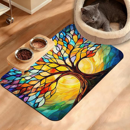 Tree of Life Feeding Mat, Colorful Tree Absorbent Quick-Dry Cat Dog Food and by Unknown