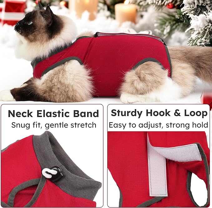Cat Recovery Suit for Spay Abdominal Wounds, Kitten Onesie Bodysuit for Cats - Image 3