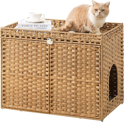 Cat Litter Box Enclosure Furniture, Handwoven Rattan Hidden Litter Box by SETVSON