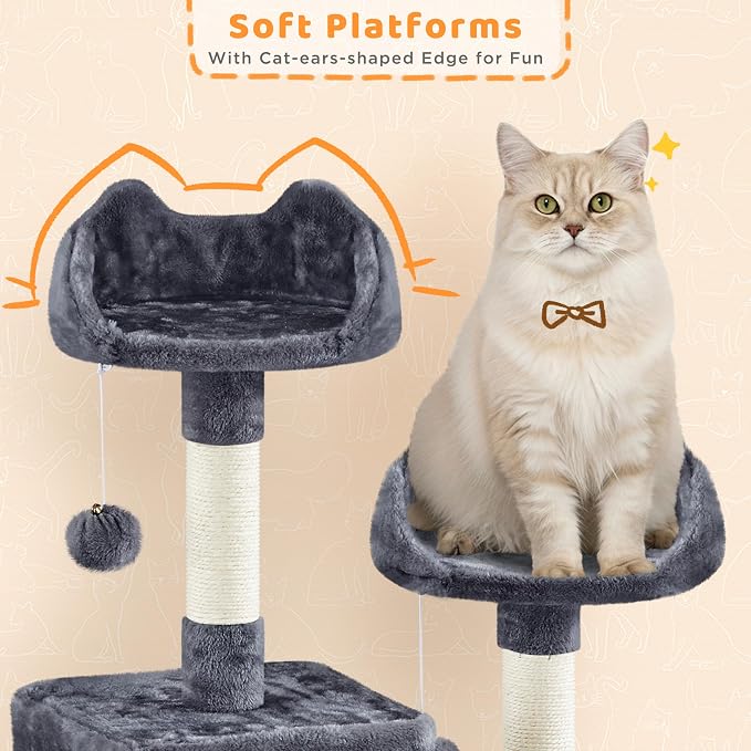 Yaheetech Cat Tree, 82.5in Large Tower w/Hammock, 2 Kitty-Ear Perches, 2 Cozy - Image 5