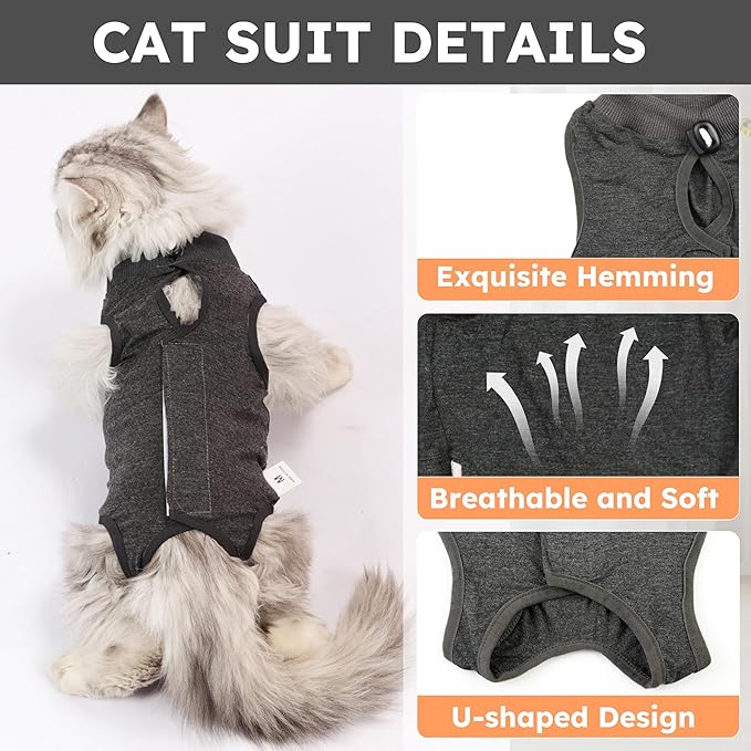 Cat Recovery Suit for Spay Abdominal Wounds, Kitten Onesie Bodysuit for Cats - Image 4