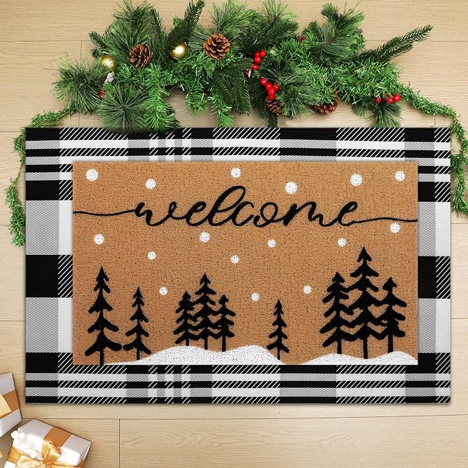 Tinideya 2 Pcs Door Mat Welcome Non Slip Coir Mats Floor Layering Doormats by Tinideya
