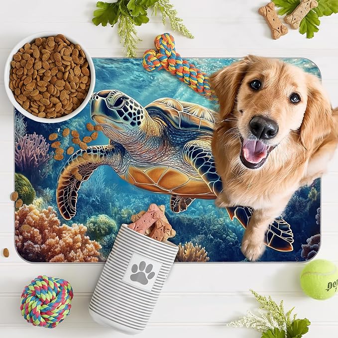 Turtle Dog Cat Food Mat, Coral Fish Absorbent Pet Feeding Mat - Image 7