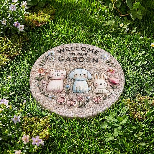 Garden Stepping Stones Outdoor, 9.8" Resin Pet Cat Dog Bunny Stepping Stone - Image 5