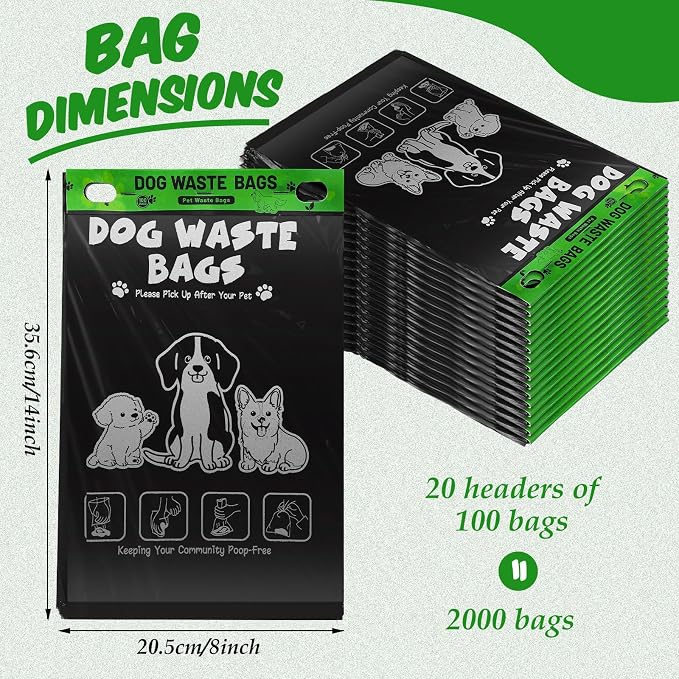 Ireer 20 Count 2000 Pcs Header Bag Bulk Cute Dog Pet Waste Bags Bulk Poop - Image 2