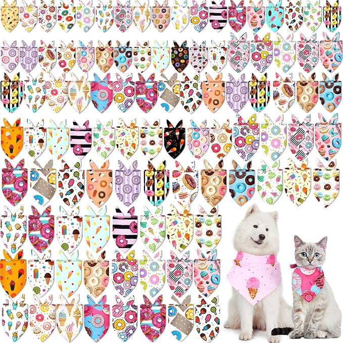 100 Pcs Dog Bandanas Bulk Hawaiian Dog Bandanas Summer 3 Sizes Washable by Huhumy
