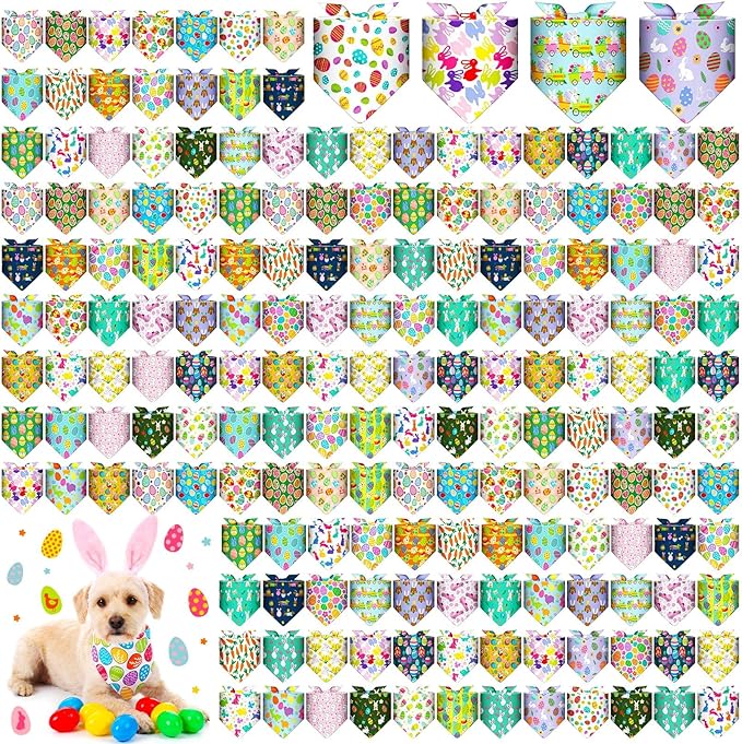 Aliceset 180 Pack Easter Dog Bandana Bulk, Easter Bandanas by Aliceset