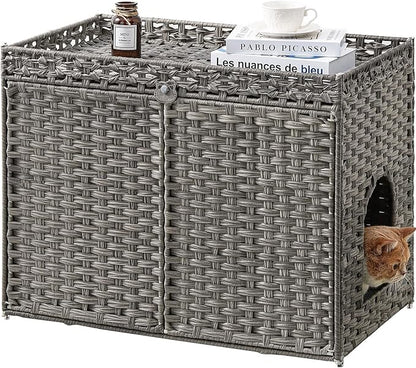 Cat Litter Box Enclosure Furniture, Handwoven Rattan Hidden Litter Box by SETVSON
