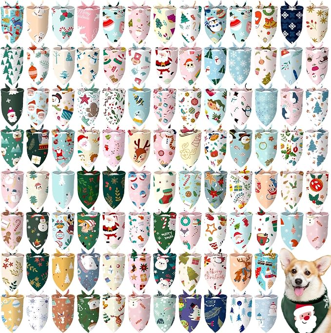 100 Pcs Christmas Dog Bandanas Bulk Pet Bibs Colorful Triangle Scarf Xmas Pet by Huhumy