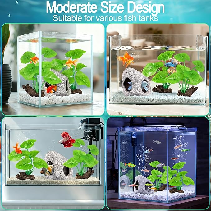 MyLifeUNIT Fish Tank Decor, Silk Aquarium Plants and Hideaway Rock Cave Decor - Image 6