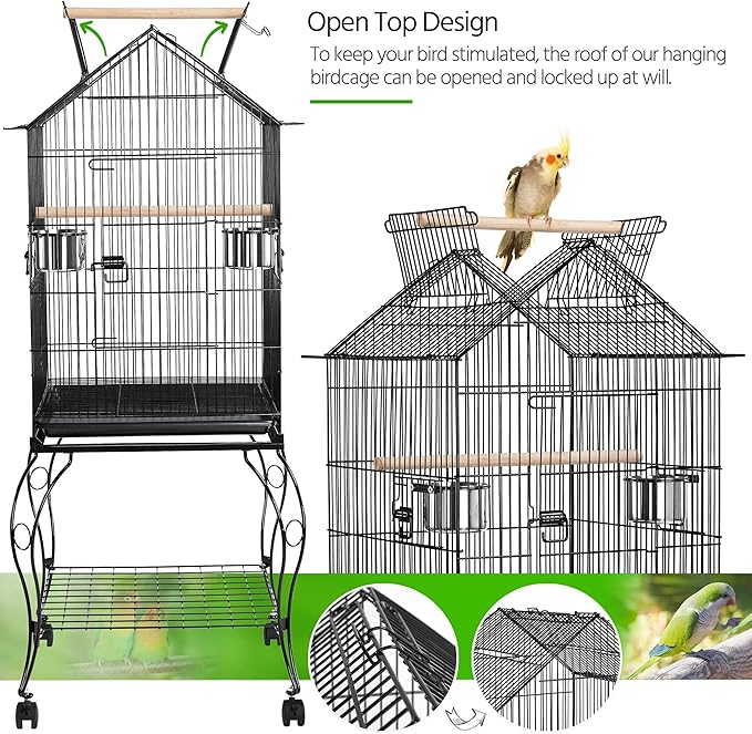 Yaheetech 57-Inch Rolling Open Top Roof Bird Cage - Image 5