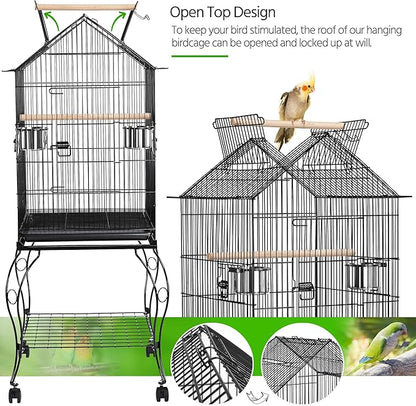 Yaheetech 57-Inch Rolling Open Top Roof Bird Cage - Image 5