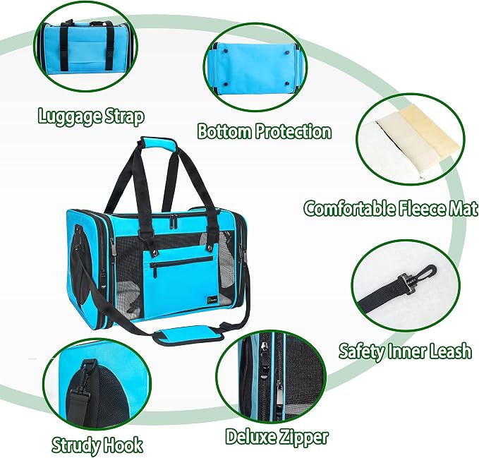 Soft-Sided Pet Carrier for Cats Small Dogs of 15 Lbs Medium Blue - Image 5