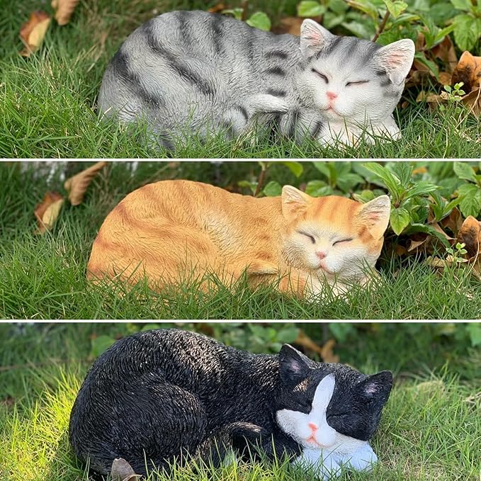 Cat Statue Outdoor Cat Figurines Garden Decor, Sleeping Tabby Statues - Image 3
