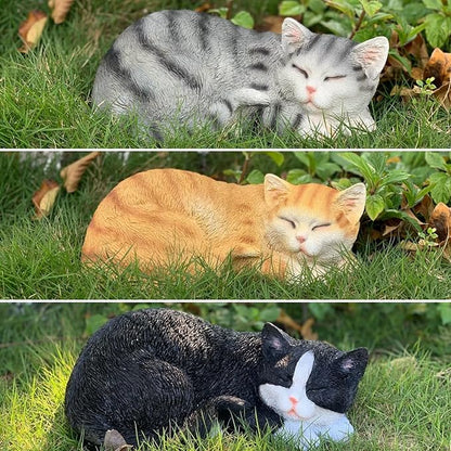 Cat Statue Outdoor Cat Figurines Garden Decor, Sleeping Tabby Statues - Image 3