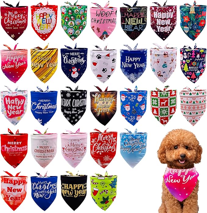 30 Pcs Christmas Happy New Year Dog Bandanas Bulk by Bestwishforyou