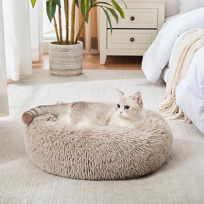 Calming Dog Bed & Cat Bed, Anti-Anxiety Donut Cuddler Warming Cozy Soft Round - Image 2