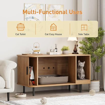 Cat Litter Box Enclosure with Cat Scratch Pad, Sliding Door, 37.4" Litter Box - Image 6