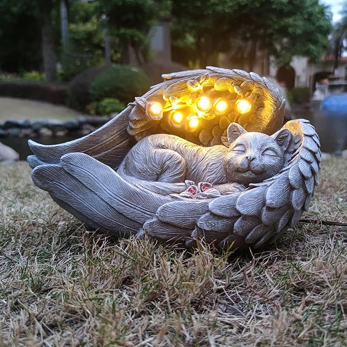 Solar Cat Garden Statues Outdoor Décor-Cat Figurines Solar LED Light Lawn by Yardancer