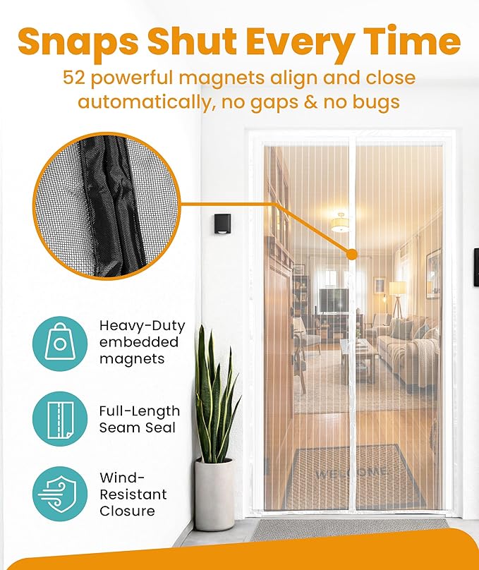 Flux Phenom Magnetic Screen Door Mesh 38x82 Inch – Easy Install, Strong Magnet - Image 3