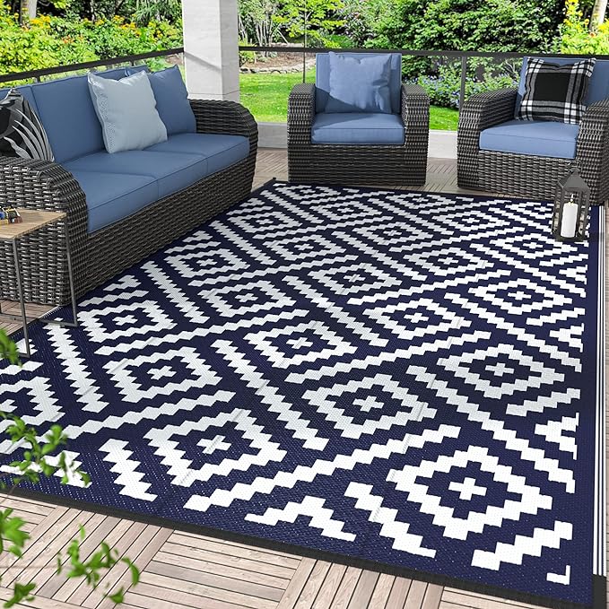 GENIMO Outdoor Rugs 8x10 Waterproof, Reversible Mats, Area Plastic Straw Rug by GENIMO