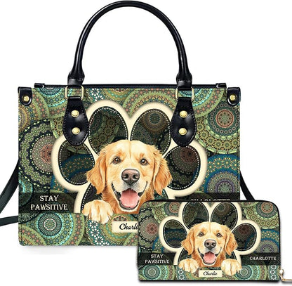Personalized Pet Mom Leather Handbag – Custom Name Dog Cat Photo Purse by Encycom