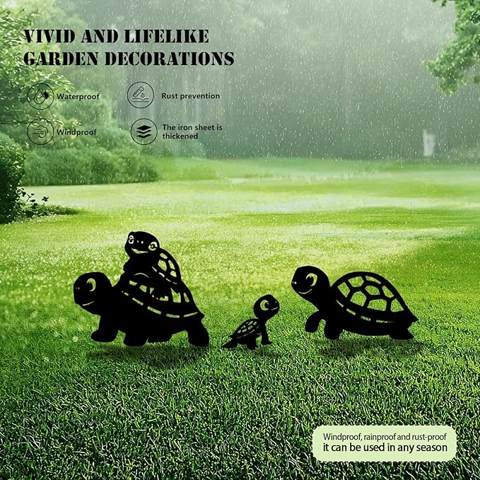 3 Pack Turtle Metal Garden Decorative Stakes, Weather Proof Silhouette Statues - Image 3
