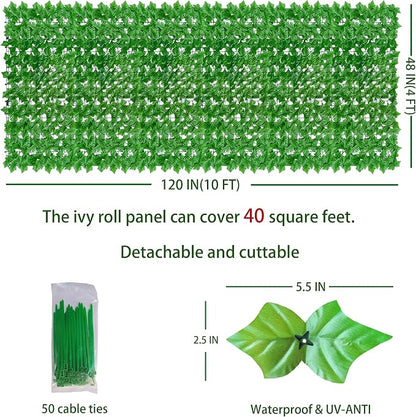 Artificial Ivy Privacy Fence Wall Screen: 48X120 in UV-Anti Faux Greenery - Image 2