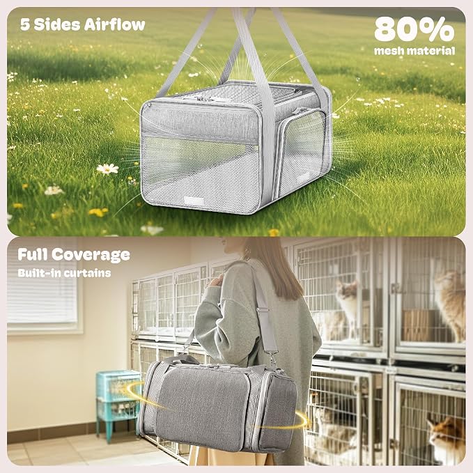Top and 2 Sides Expandable Cat Carrier 18x13.5x9.5, TSA Airline Approved Dog - Image 3