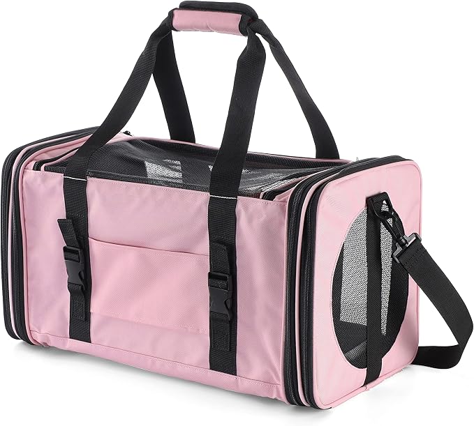 Soft-Sided Pet Carrier for Cats Small Dogs of 15 Lbs Medium Pink - Image 4