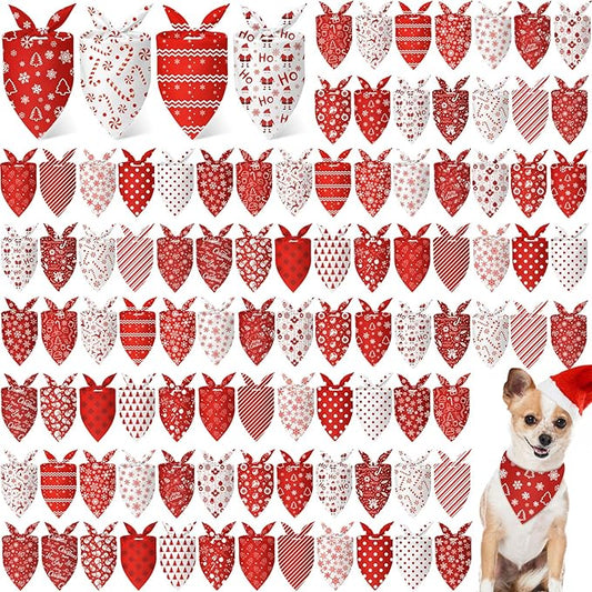 Chunful 100 Pieces Christmas Dog Bandanas Bulk Red and White Xmas Bandanas by Chunful