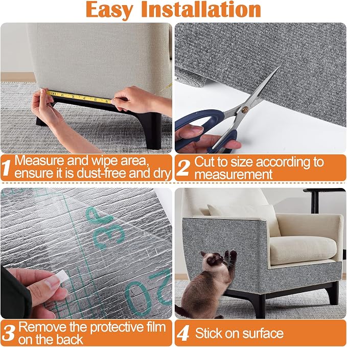 Cat Scratch Furniture Protector-100 x 15.8" Trimmable Self-Adhesive Cats Claws - Image 5