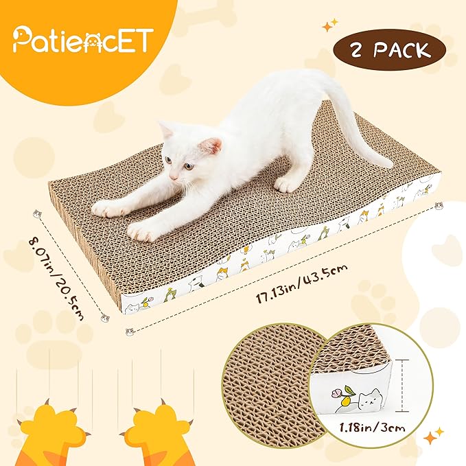 PatiencET Cat Scratch Pad 2 Pack, Waved Cardboard Cat Scratcher - Image 2